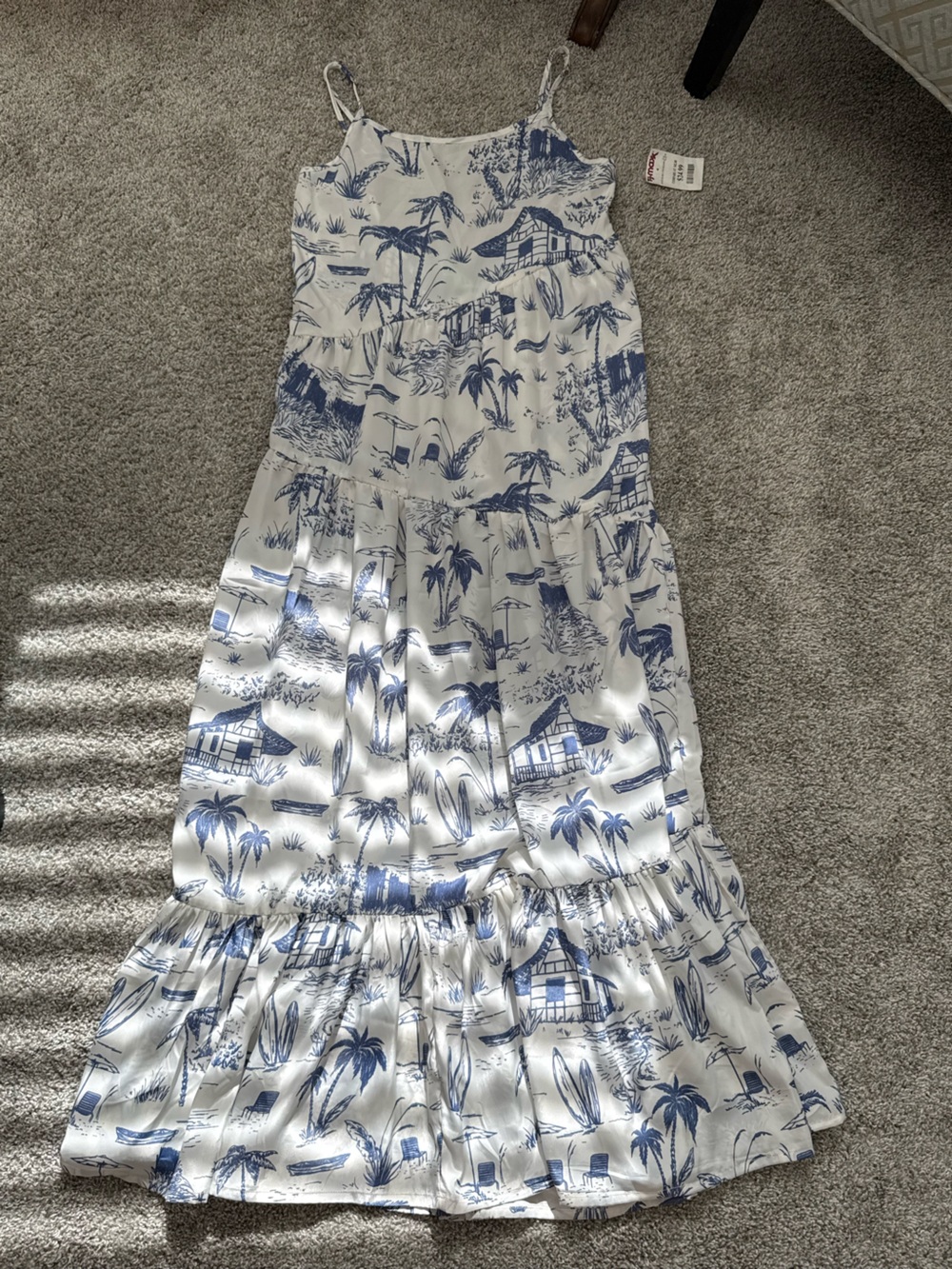 NWT True Destinations Blue Tropical Toile Tiered Maxi Dress - Size XS